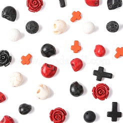 ハロウィン用合成ターコイズと合成コーラルビーズセット 100個 13スタイル  混合図形  染めと未染色の混合  ミックスカラー  10~15x8~15x3~11mm  穴：0.8~1.5mm&nbsp;G-FS0005-92