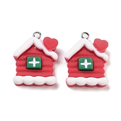 クリスマステーマの不透明樹脂ペンダント  クリスマスチャーム  ハウス  25.5x19.5x7mm  穴：2mm&nbsp;RESI-N039-104