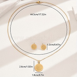 女性用ステンレススチールフラットラウンドスタッドピアス＆ペンダントネックレスセット  18KGP本金メッキ  ネックレス：17.52インチ（44.5cm）&nbsp;MM5397