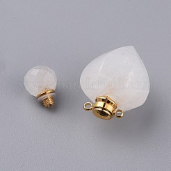 多面的な天然水晶の開いている香水瓶のペンダント  水晶  304ステンレススチール製金具付き  桃の形  ゴールドカラー  35~36x18~18.5x21~21.5mm  穴：1.8mm  ボトル容量：1ml（0.034液量オンス）&nbsp;G-P435-A-04G