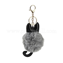かわいい猫 PU レザー & イミテーション レックス ラビット ファー ボール キーチェーン  合金クラスプ付  バッグの車のキーの装飾用  グレー  18cm&nbsp;KEYC-C005-01D