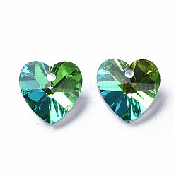 ハート電気メッキガラスチャーム  シルバーメッキのボトム  多面カット  ダークターコイズ  10x10x5.5mm  穴：1.2mm  48個/ボードについて  4ボード/ボックス&nbsp;EGLA-N006-012A