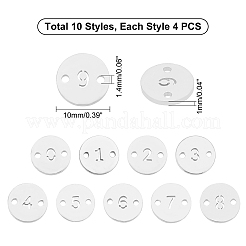 304ステンレススチールリンク  クラフトジュエリー作成用  フラットラウンド  ステンレス鋼色  10x1mm  穴：1.4mm  10模様  4個/パターン  40個/箱&nbsp;STAS-UN0020-28B-P