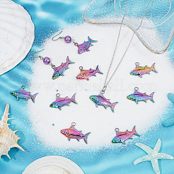 イオンプレーティング(IP) 304ステンレススチールペンダント20個  魚のチャーム  虹色  19x29x3mm  穴：3mm&nbsp;STAS-UN0049-90