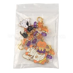 6本合金エナメルペンダントデコレーション  アクリルビーズと合金のロブスタークロウ留め具付き  混合図形  ゴールドカラー  ミックスカラー  55~65mm&nbsp;HJEW-FS00059