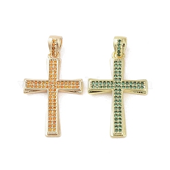 18KGP本金メッキ真鍮マイクロパヴェキュービックジルコニアペンダント  カドミウムフリー＆ニッケルフリー＆鉛フリー  クロス  ミックスカラー  28x18x2mm  穴：2.7x4mm&nbsp;KK-A209-20G