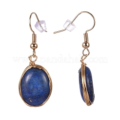 Wire Wrapped Natural Lapis Lazuli Dangle Earrings&nbsp;EJEW-JE04283-03