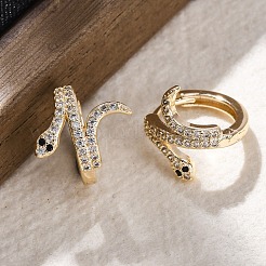 Brass Cubic Zirconia Hoop Earrings&nbsp;EJEW-Q014-39G