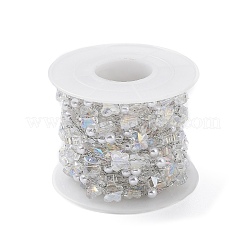 手作りのガラス蝶と ABS プラスチック模造パール ビーズ チェーン  304ステンレススチール製金具付き  ハンダ付け  スプールで  ステンレス鋼色  4x3.5mm  6x7.5x4.5mm  約16.40フィート（5m）/ロール&nbsp;CHC-R135-15P