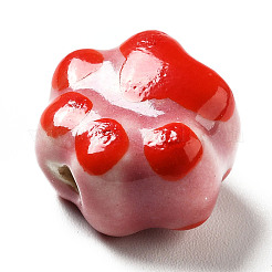 手作りプリント陶器ビーズ  足跡  淡いバイオレットレッド  13.5x15x9.5mm  穴：1.8mm&nbsp;X1-PORC-F005-02D