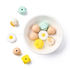 5 種類の食品グレードの環境に優しいシリコンビーズ  混合図形  14~19.5x14~15x8~15mm  穴：2mm&nbsp;SIL-FS0001-25