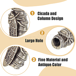 真鍮製ヨーロピアンビーズ  大穴ビーズ  蝉  アンティークシルバー  28x11x14mm  穴：6mm  2個/箱&nbsp;KK-FH0006-50AS