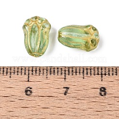 ガラスビーズ  チューリップ  ゴールドライン入り  黄緑  11.5x8x5~5.5mm  穴：1mm&nbsp;GLAA-T021-72M-04