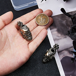 アウトドア EDC ツール 真鍮 パラシュート ロープ ヨーロピアン ビーズ 2個  大穴ビーズ  オークの戦士の頭  アンティークシルバー  44.5x19x35mm  穴：6mm&nbsp;KK-DC0004-81AS