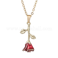 Valentine's Day Alloy Dark Red Enamel Rose Flower Pendant Necklaces&nbsp;X1-NJEW-TA00183