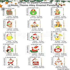 30個 15スタイル クリスマス音楽テーマ 合金エナメルペンダント  ライトゴールド  混合図形  19~27x14.5~24x1~1.5mm  穴：1.6~1.8mm  2個/スタイル&nbsp;FIND-CJ0002-53