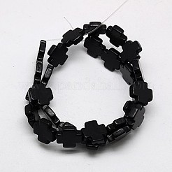 合成ターコイズビーズ連売り  染め  ギリシャ十字  ブラック  15x15x4mm  穴：1mm  約27個/連  15.4インチ&nbsp;X-TURQ-G118-15x15mm-07