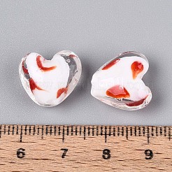 内側の花の手作りランプワークビーズ連売り  ハート  ホワイト  13.5~15x14~16x8~9.5mm  穴：1~1.4mm  約19~20個/連  9.45~10.04''（24~25.5センチメートル）&nbsp;LAMP-T022-19