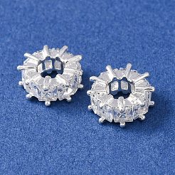 真鍮製マイクロパヴェキュービックジルコニアヨーロピアンビーズ  ロンデルホイールの大きな穴のビーズ  カドミウムフリー＆鉛フリー  ラックめっき  長持ちメッキ  925銀メッキ  10.5x4mm  穴：4.8mm&nbsp;KK-C157-09C-S