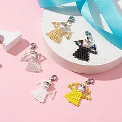 ガラスシードビーズペンダント装飾  304ステンレススチールのロブスタークロウ留め金付き  天使  ミックスカラー  37mm&nbsp;HJEW-MZ00023