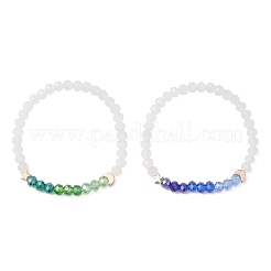 2Pcs Electroplate Glass & Brass Beads Stretch Bracelet for Women&nbsp;BJEW-JB13162
