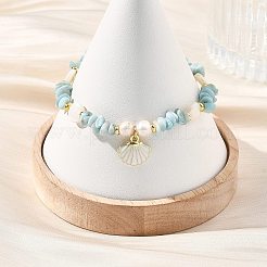 貝殻型合金エナメルチャームブレスレット  天然ラリマーと淡水貝のビーズブレスレット（女性用）  ゴールドカラー  7.13インチ（18.1cm）&nbsp;BJEW-JB13913
