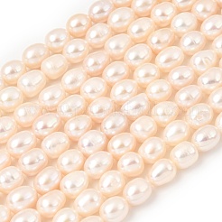 天然養殖淡水パールビーズ連売り  ライス  パパイヤホイップ  グレードAAA  7~8mm  穴：0.6mm  約36~46個/連  13.39~13.58''（34~34.5センチメートル）&nbsp;PEAR-F020-04A-3A