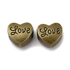 合金ヨーロピアンビーズ  大穴ビーズ  単語「love」付けのハート  アンティークブロンズ  11x11.8x7.6mm  穴：4.2mm&nbsp;PALLOY-I220-01AB
