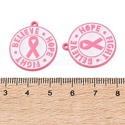 乳がん啓発リボン亜鉛合金エナメルペンダント  フラットラウンド  25x22x1.5mm  穴：1.2mm&nbsp;ENAM-I079-02-07