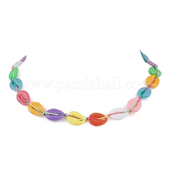 Summer Opaque Plastic Imitation Cowrie Shell Shape Braided Bead Adjustable Necklaces&nbsp;NJEW-JN05178