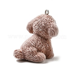 フロッキー樹脂ペンダント  犬  プラチナ鉄ループ付き  淡い茶色  34x26x36mm  穴：2mm&nbsp;FIND-I044-23