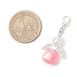 ハートエンジェルアクリル＆ABSプラスチック模造真珠ペンダント装飾  亜鉛合金カニカン付き  ミックスカラー  37~40.5mm&nbsp;HJEW-JM03825