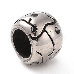 304ステンレススチールヨーロピアンビーズ  大穴ビーズ  ドラム  アンティークシルバー  10x8mm  穴：6mm&nbsp;STAS-M301-24AS