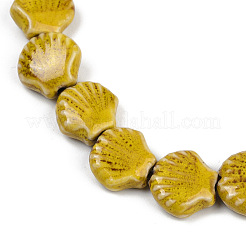 手作り陶器ビーズ連売り  シェル形状  ゴールデンロッド  13.5x13~14x6mm  穴：1.8mm  約28個/連  14.37''（36.5センチメートル）&nbsp;PORC-Q002-01A-06
