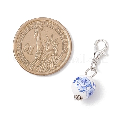 5Pcs Round Handmade Flower Printed Porcelain Ceramic Pendant Decoration&nbsp;HJEW-JM03828-01