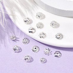 100 個 10 スタイル真鍮ビーズキャップ  花  銀  6~9x1.5~4mm  穴：0.9~1.4mm  10個/スタイル&nbsp;KK-CJ0002-07