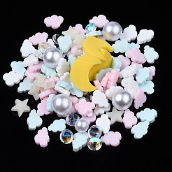 手作り樹脂クレイカボション  ファッションネイルアートデコレーションアクセサリー  アクリルラインストーンとabsプラスチック模造真珠ビーズ付き  混合図形  ミックスカラー  4~10x3~8x1~5mm&nbsp;X-CLAY-N006-81