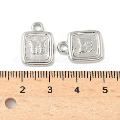 304ステンレスペンダント  蝶のチャームが付いた正方形  ステンレス鋼色  17x12x3mm  穴：2.5mm&nbsp;STAS-L293-13P