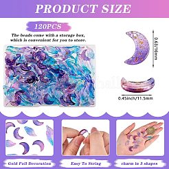 120個2スタイルガラスペンダント  金箔  月のチャーム/三日月と花びらと葉  ミックスカラー  16~34x11.5~12x3~9mm  穴：1~1.5mm  60個/スタイル&nbsp;GLAA-SZ0001-87