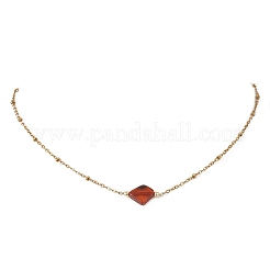 Natural Amber Rhombus Pendant 304 Stainless Steel Satellite Chain Necklaces for Women&nbsp;NJEW-JN06282