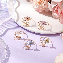 花の天然ペリドット、レインボームーンストーン、アメジスト、ブルーアベンチュリン、サンストーンの指輪  女性用蝶銅線巻きカフリング  内径：20mm&nbsp;RJEW-JR00778