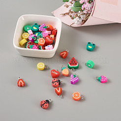 手作りポリマークレイペンダント  プラチナトーン鉄パーツ  混合図形  ミックスカラー  120個/箱&nbsp;CLAY-KS0001-01