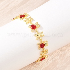 Bear Brass Micro Pave Cubic Zirconia Link Chain Bracelets for Women&nbsp;BJEW-K248-05G-06