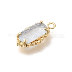 真鍮製ガラスチャーム  長方形チャーム  14KGP本金メッキ  多面カット  アリスブルー  15x8x3.5mm  穴：1.4mm&nbsp;KK-U061-10G-03