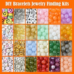 Diyジュエリーファインディングキット  アクリルビーズや真鍮ビーズを含む  混合図形  ミックスカラー  8mm  穴：2mm  15色  25個/カラー  375pc&nbsp;DIY-FS0007-89