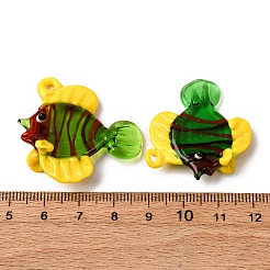 手作りランプワークペンダント  魚のチャーム  きいろ  35x36.5x15mm  穴：2x3mm&nbsp;LAMP-Z013-01E
