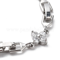 Noble Gift Ideas for Lady Platinum Plated Brass Micro Pave Cubic Zirconia CZ Flower Link Chain Bracelets&nbsp;BJEW-L471-01