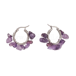 Natural Gemstone Chips Braided Hoop Earrings&nbsp;EJEW-JE04985