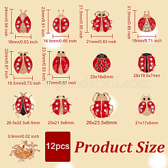 12 個 12 スタイル coccinella septempunctata エナメルピンとラインストーン  バックパックの服のための黄金の合金の昆虫のブローチ  レッド  20~26.5x16~23.5x5~7 MMM  1個/スタイル&nbsp;JEWB-WH0023-46G