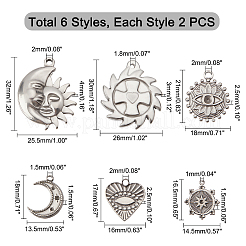 12Pcs 6 Style 304 Stainless Steel Pendants&nbsp;STAS-DC0003-38
